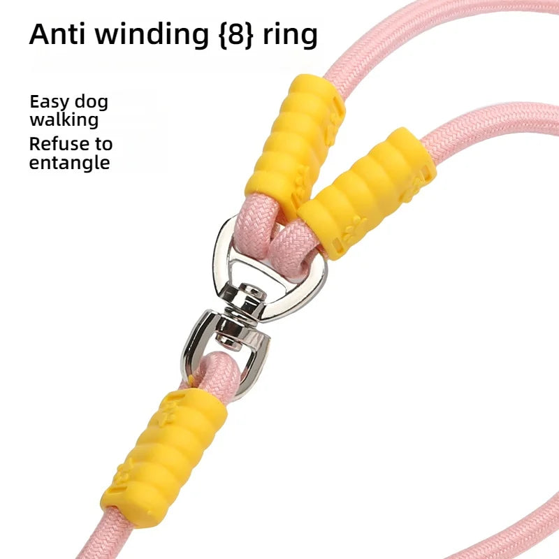 Dual-Head Dog Walking Rope Leash with swivel