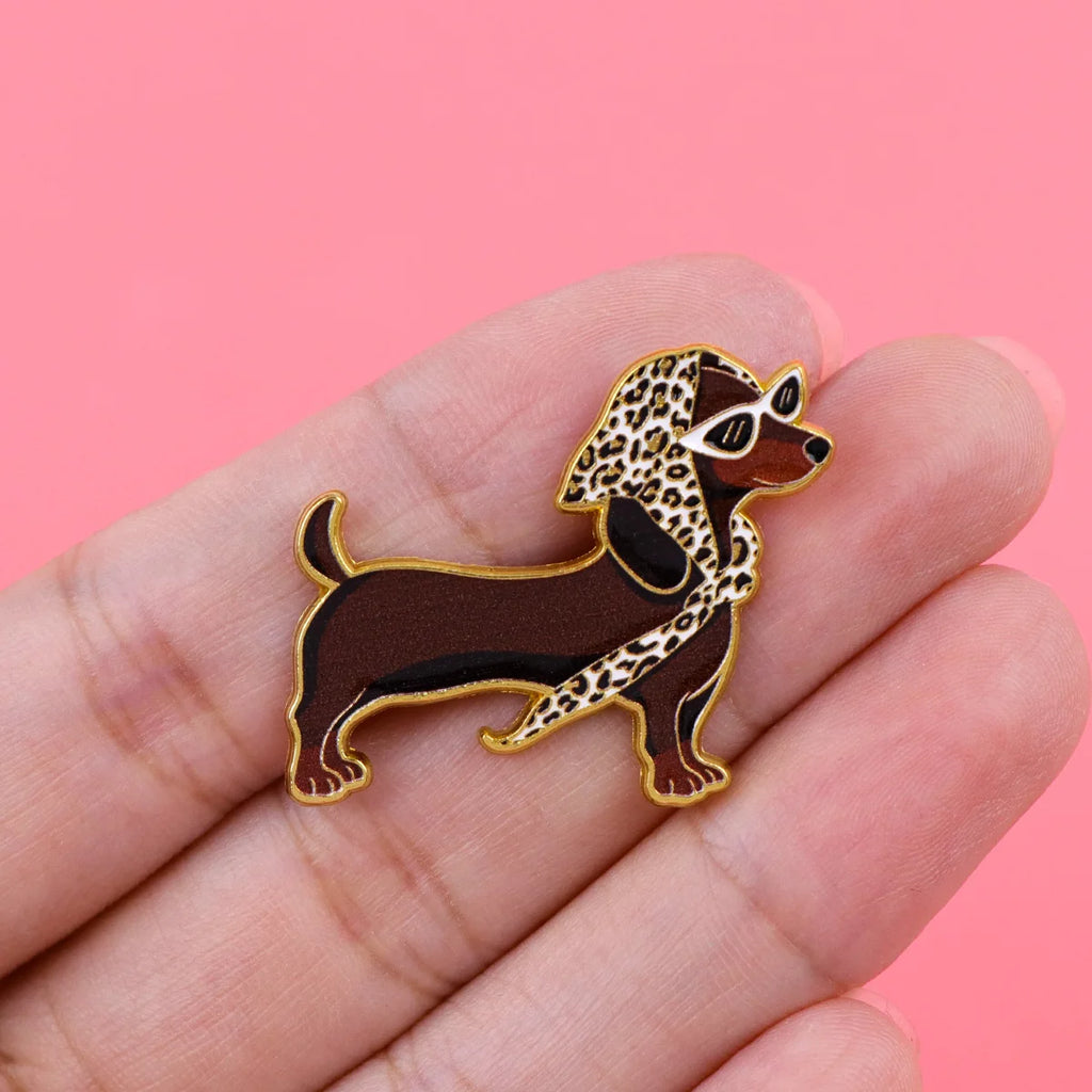 Cool Leopard Print Dachshund Enamel Pin Fashion Dog Brooches Lapel Backpack Cartoon Badge Constume Jewelry Gifts for Friends