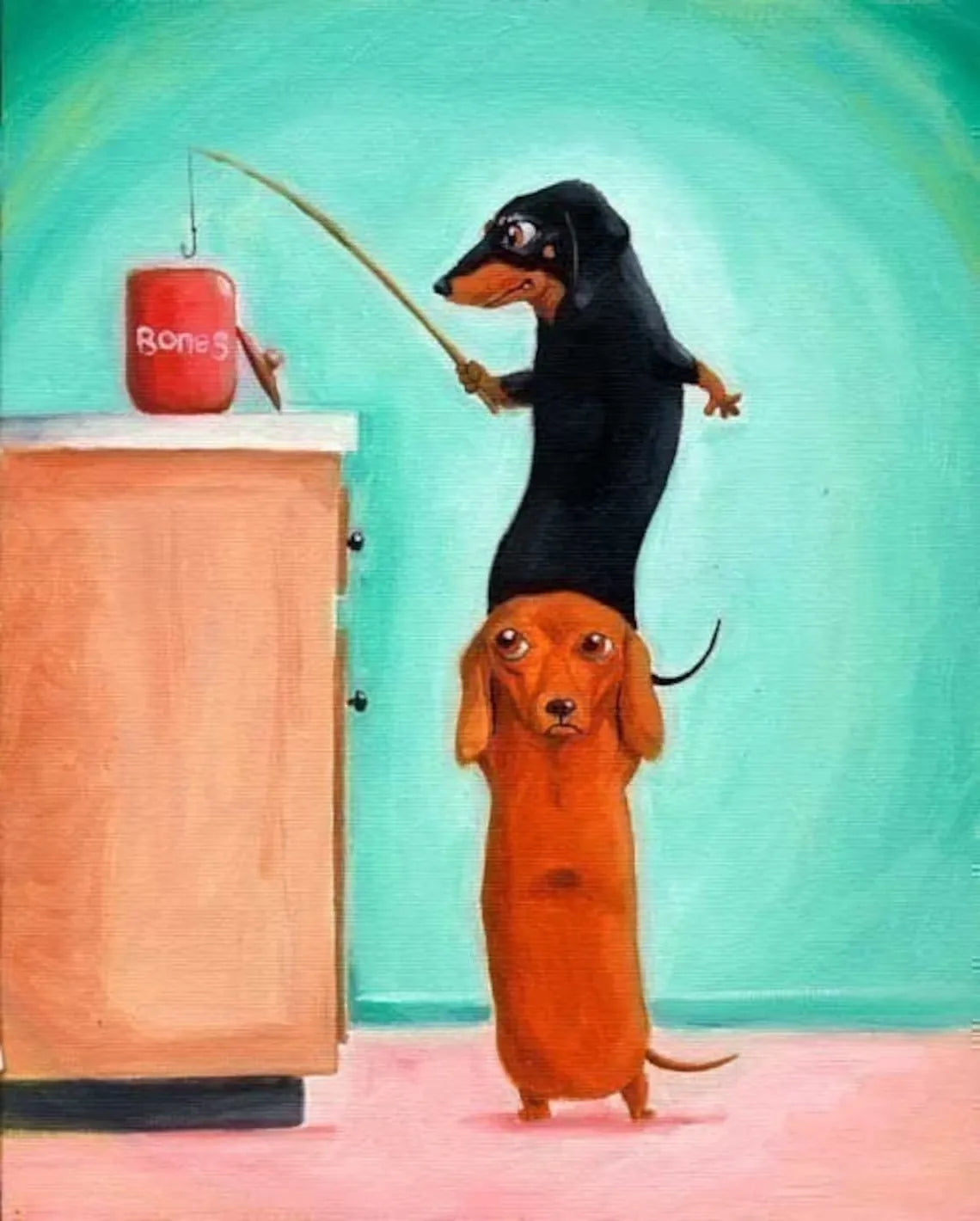 Cartoon Dachshund Dog Poster Wall Art