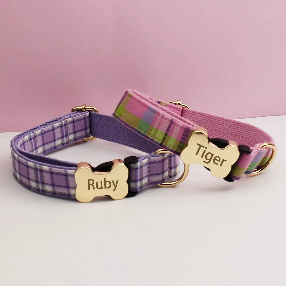 Custom Design Logo Plaid Dog Collar High Quality Cotton Pet Accessories Personalized Lead Your Dog Stand out in Style