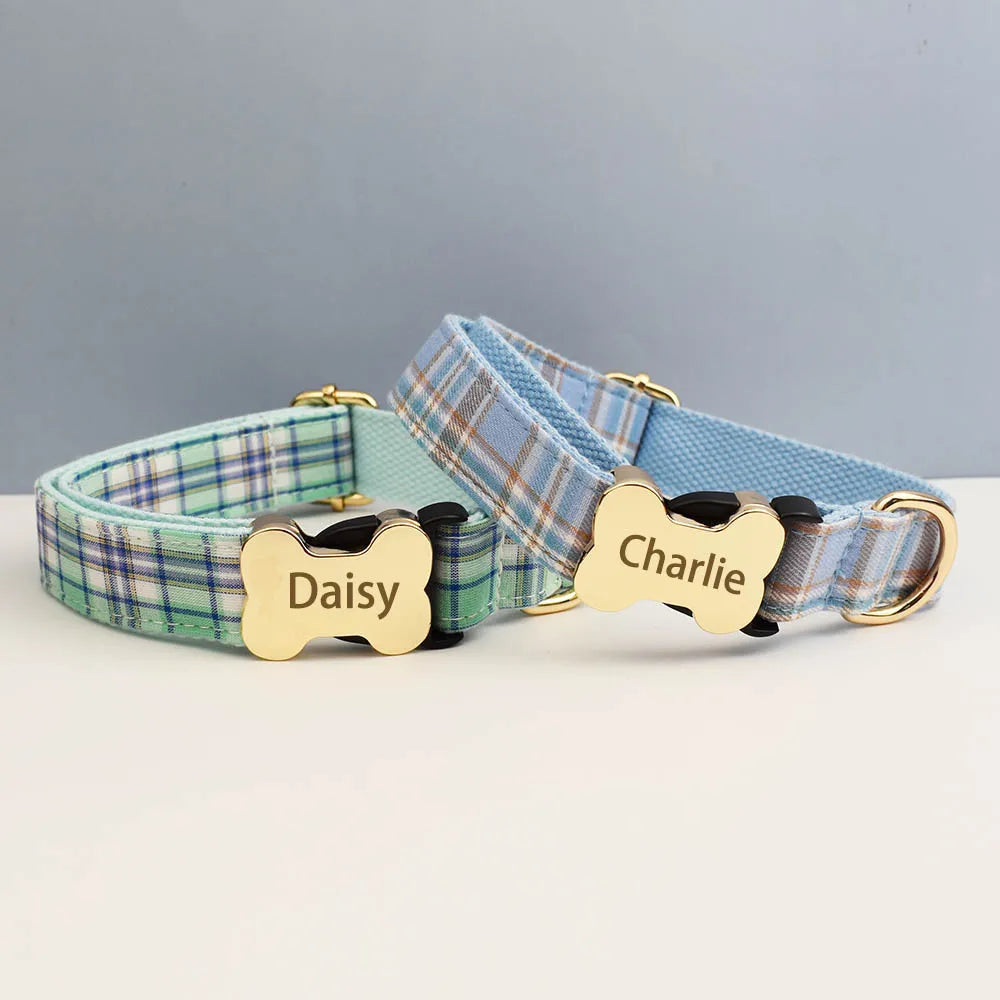 Custom Design Logo Plaid Dog Collar High Quality Cotton Pet Accessories Personalized Lead Your Dog Stand out in Style