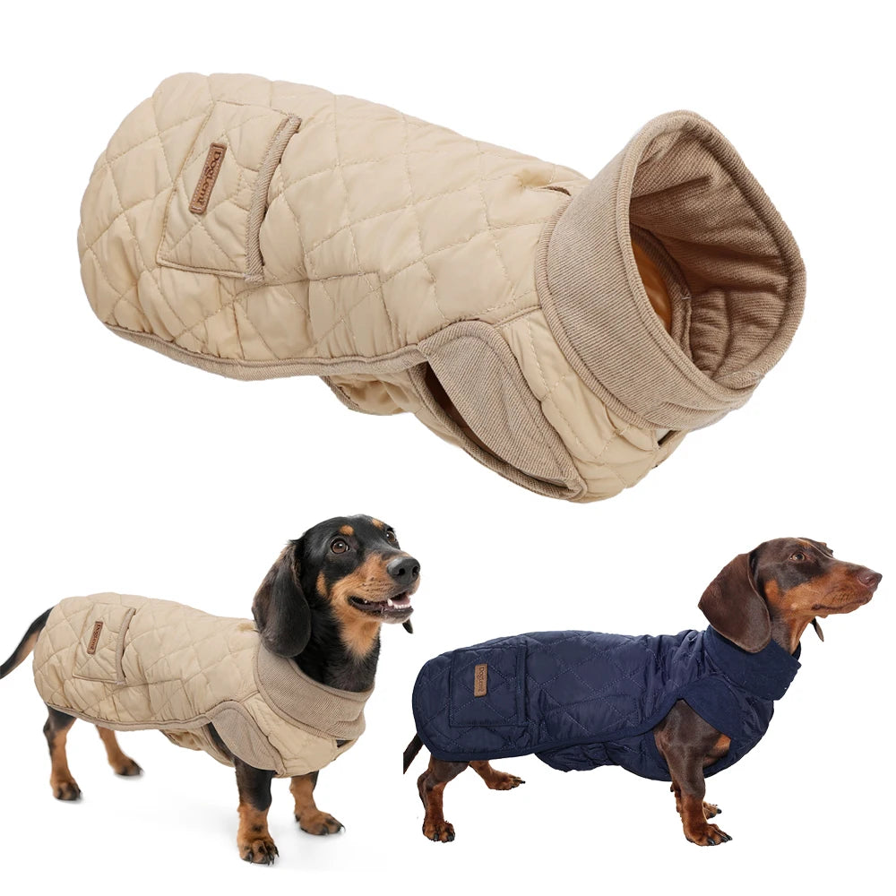 Autumn/Winter Dog Clothes for Dachshund Soft Warm Water Repellent Dog Jacket for Sausage Dog Quilted Outdoor Short-Leg Dog Coat