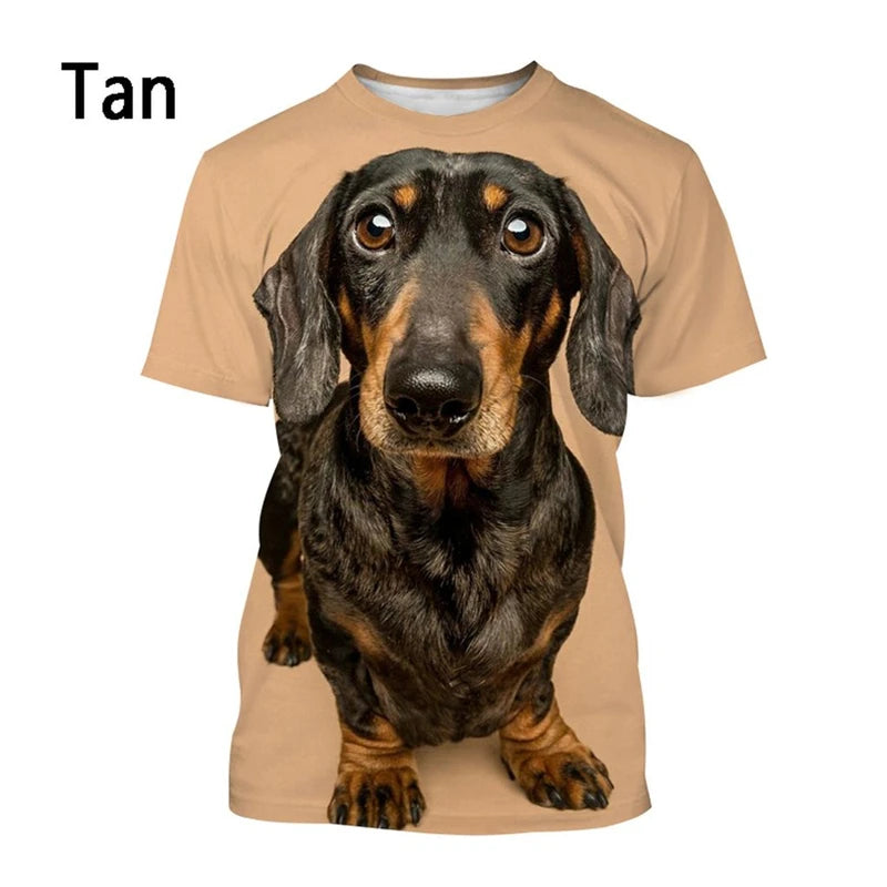 Cute Dachshund Graphics T-shirts Summer Fashion Short Sleeve 3D Funny Dog Printed T Shirts Casual Streetwear Oversized Mens Tees