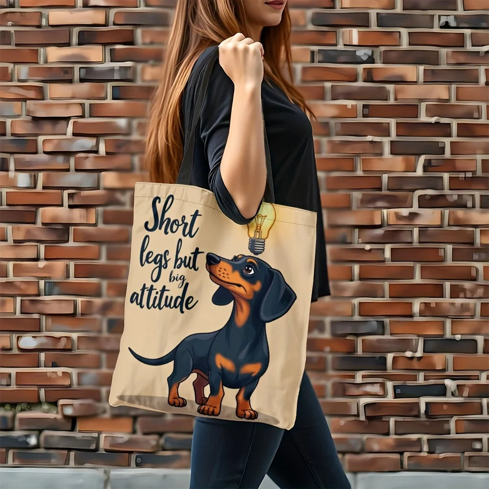 Fun Dachshund Cartoon Tote Bag with "Short Legs Big Attitude"