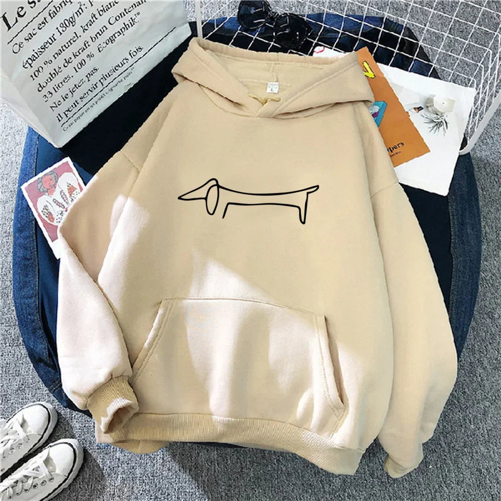 Women's Dachshund Hoodie Funny Anime Korean Style 2025 Hoodie Women's Gothic Sweatshirt Cute Puppy Pattern Print Graphic Y2K Top