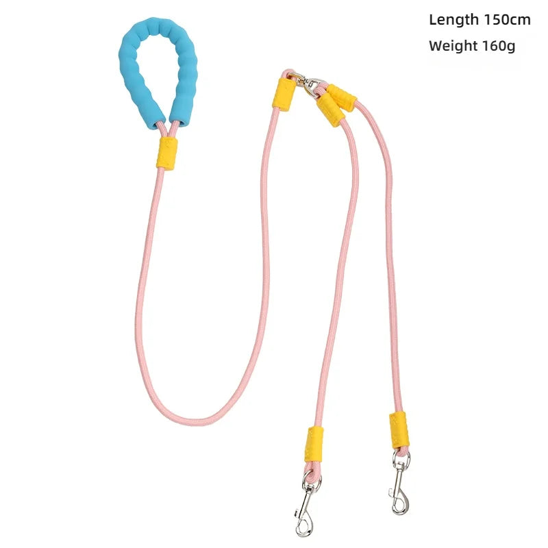 Dual-Head Dog Walking Rope Leash with swivel