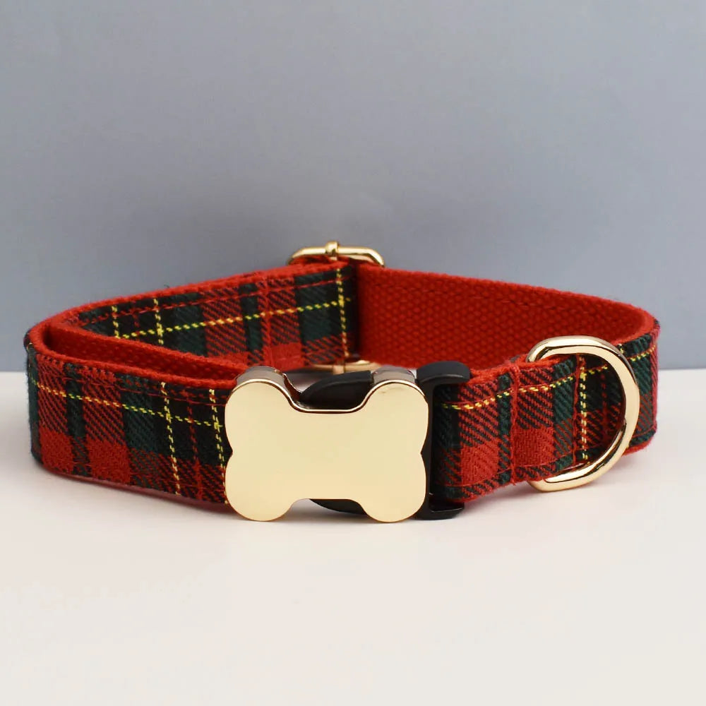Custom Design Logo Plaid Dog Collar High Quality Cotton Pet Accessories Personalized Lead Your Dog Stand out in Style
