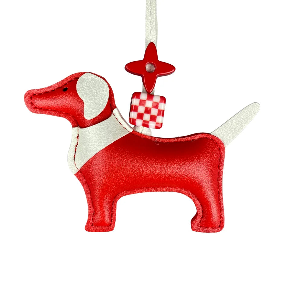 Handcrafted Leather Hound Dog Bag Charm/Keychain - Premium Craftsmanship, 7 Versatile Colors with Elegant Bead Accent-PU Leather