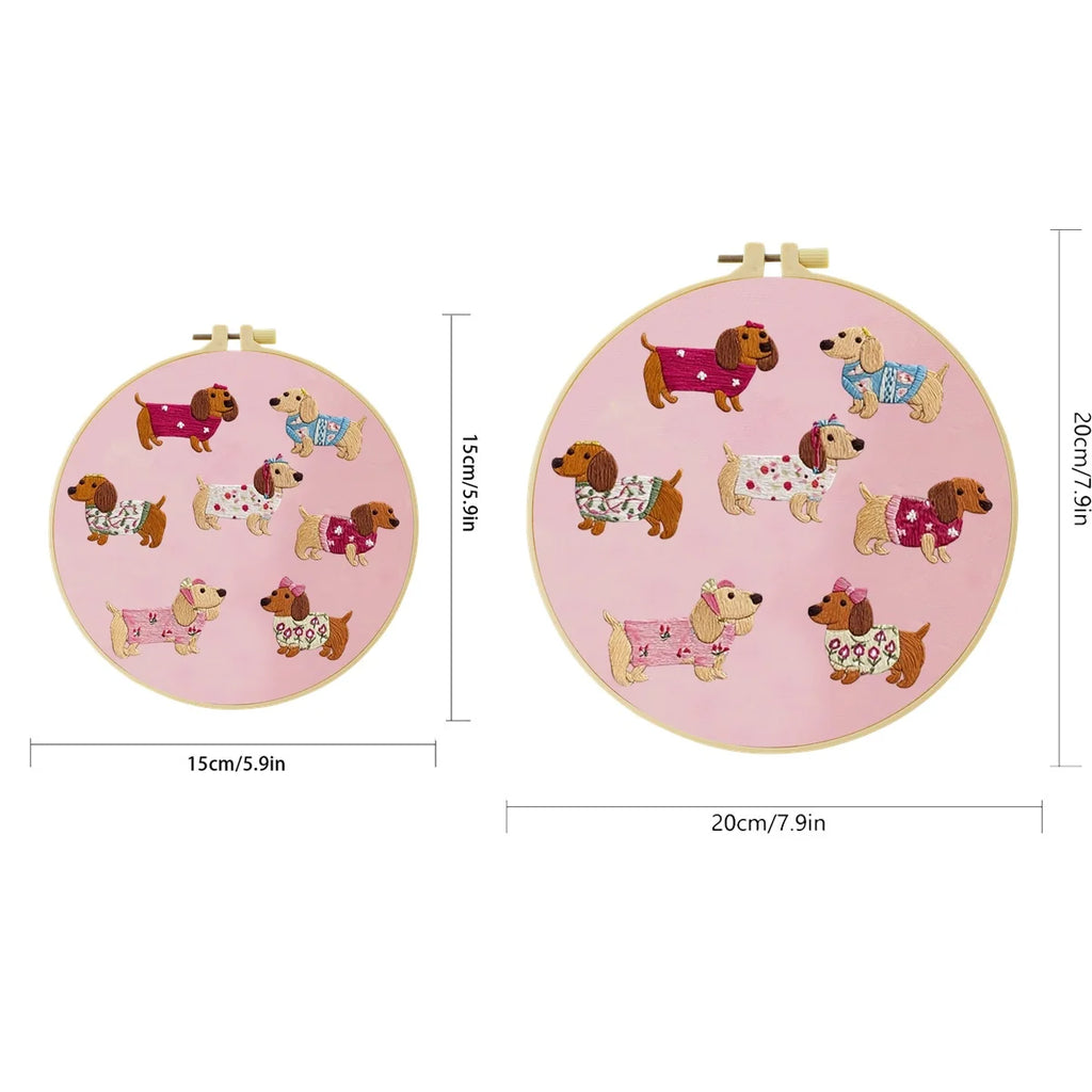 1Set Dachshund Outfits Collection Diy Embroidery Kit For Beginner Embroide Starter Kit Cross Stitch Art Gift Needlework Craft