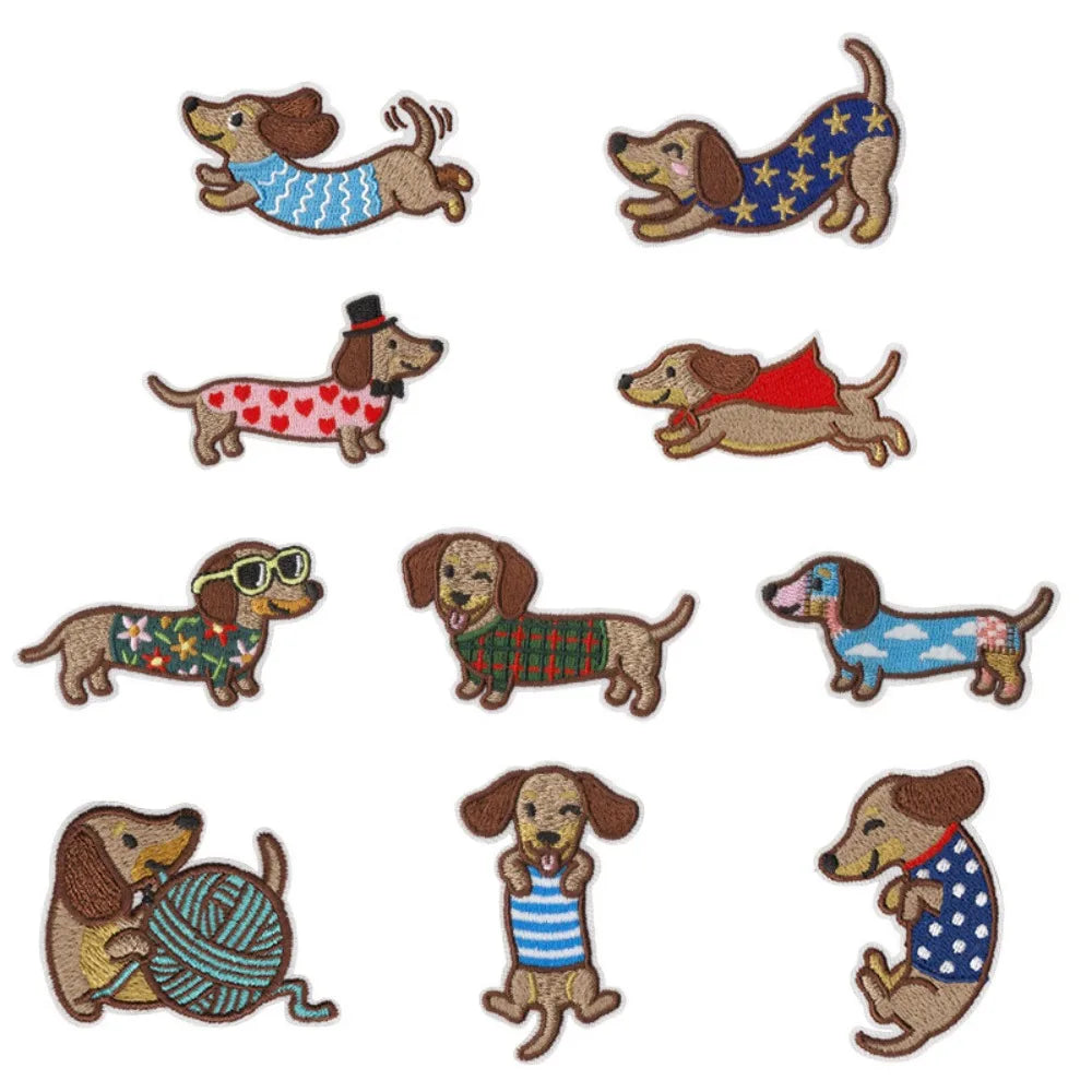 Cute Cartoon Dachshund Dog Embroidery Patch DIY T-shirt Backpack Hat Iron on Patch Craft Sewing Sticker Applique Accessories