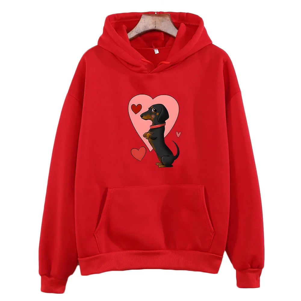 Dachshund Graphic Hoodies Cute Animal Printing Clothing Female Lovey Hooded Pullovers Fall Winter Fleece Sweatshirt Unisex Hoody