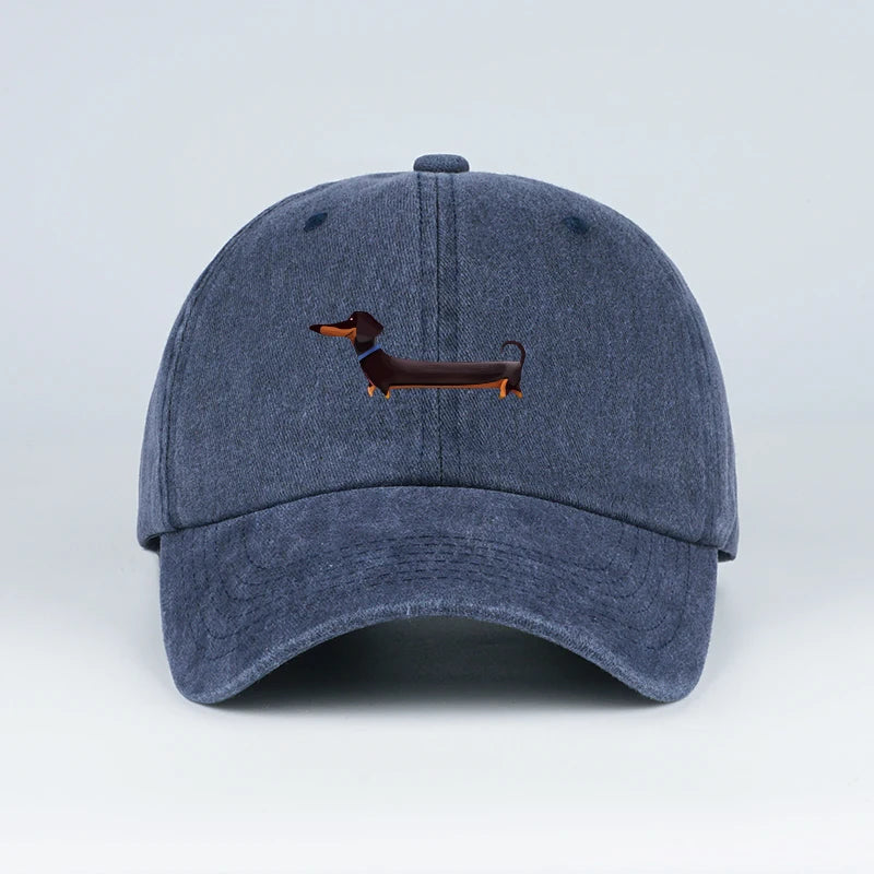 Dachshund Print Washed Baseball Cap Adorable Retro Dog-Themed Style Perfect for Outdoor Walks and Pet Gatherings The Ideal Gift