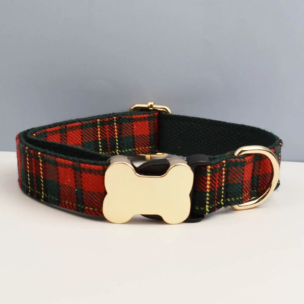 Custom Design Logo Plaid Dog Collar High Quality Cotton Pet Accessories Personalized Lead Your Dog Stand out in Style