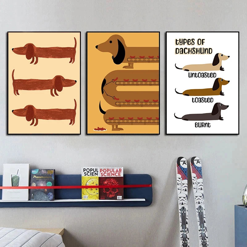 Cartoon Dachshund Dog Poster Wall Art