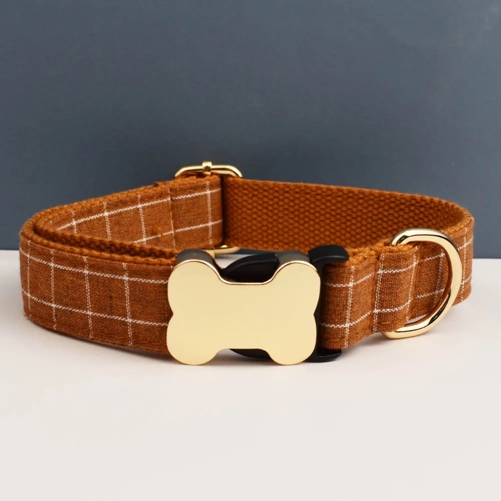 Custom Design Logo Plaid Dog Collar High Quality Cotton Pet Accessories Personalized Lead Your Dog Stand out in Style