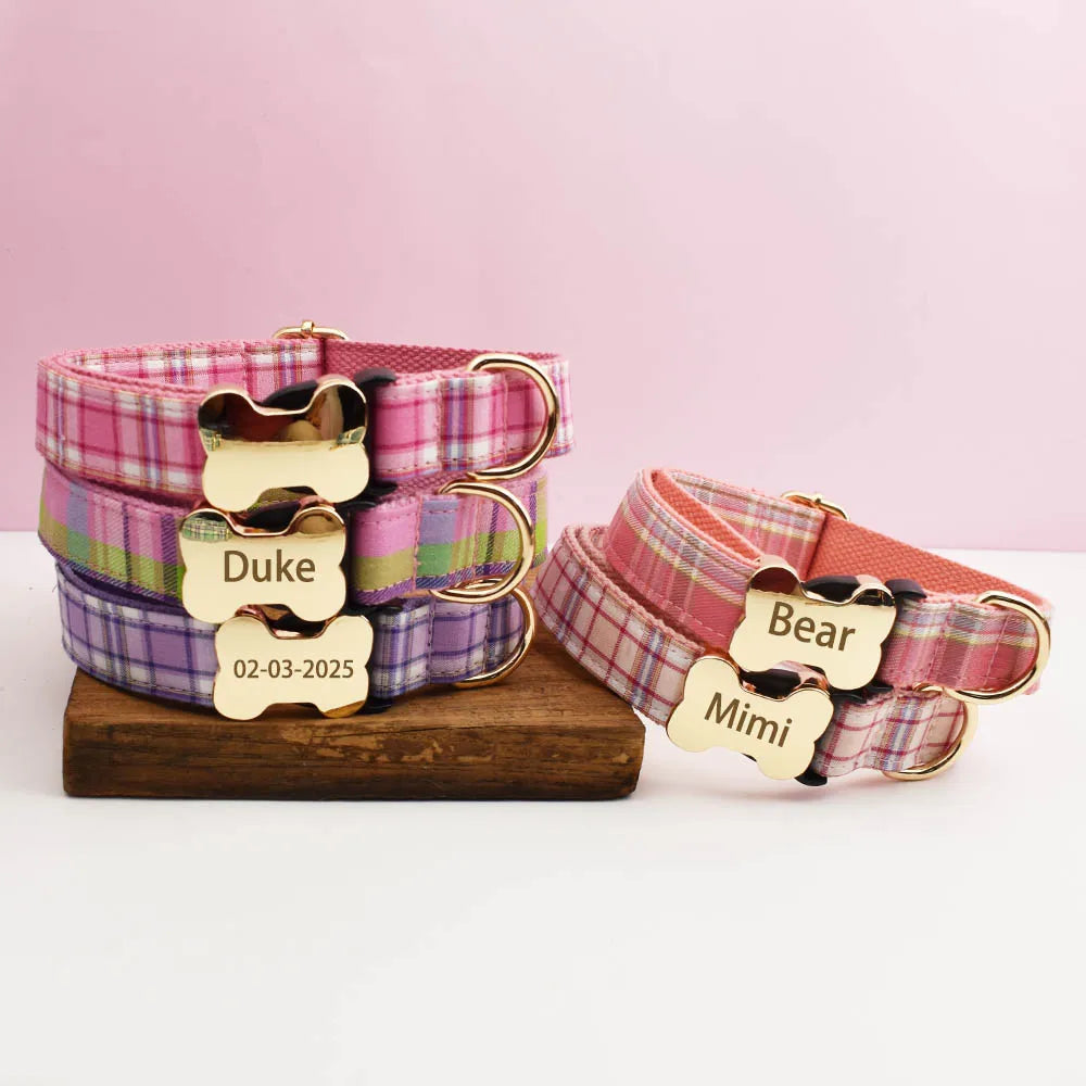 Custom Design Logo Plaid Dog Collar High Quality Cotton Pet Accessories Personalized Lead Your Dog Stand out in Style