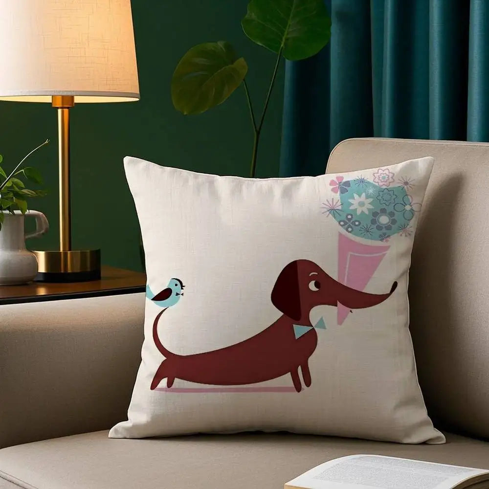 Cute Dachshund Dog Cushion Case Square Throw Pillow Covers