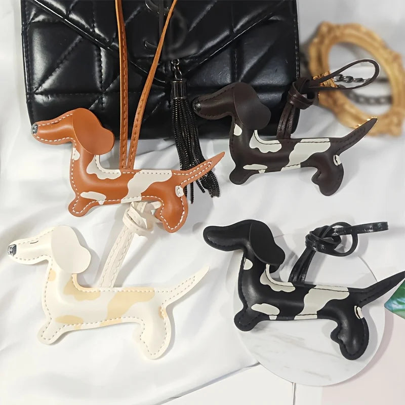 PU leather Dachshund dog bag charm for handbag hanging pendant charm car keychain birthday gift
