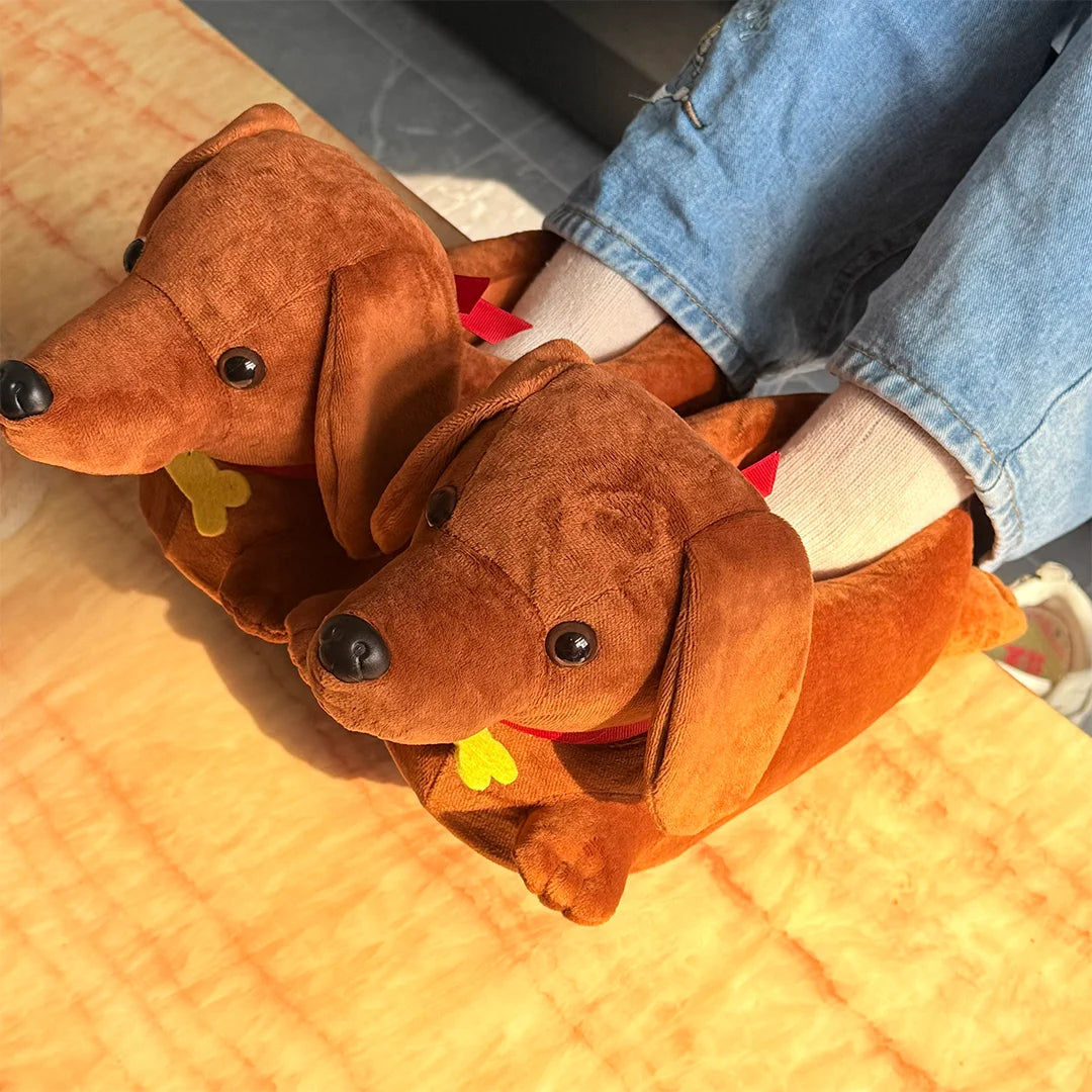 New Dachshund Plush Slippers Cute Dog Stuffed Shoes Fun Animals House Slippers Women Men Indoor Shoes Christmas Gifts