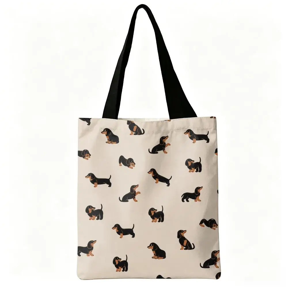 Cute Dachshund Art Canvas Double-Sided Print Tote Bag Large Capacity