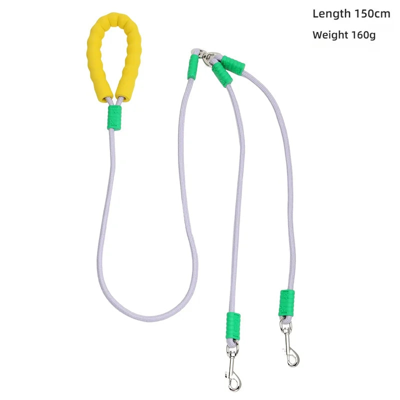 Dual-Head Dog Walking Rope Leash with swivel