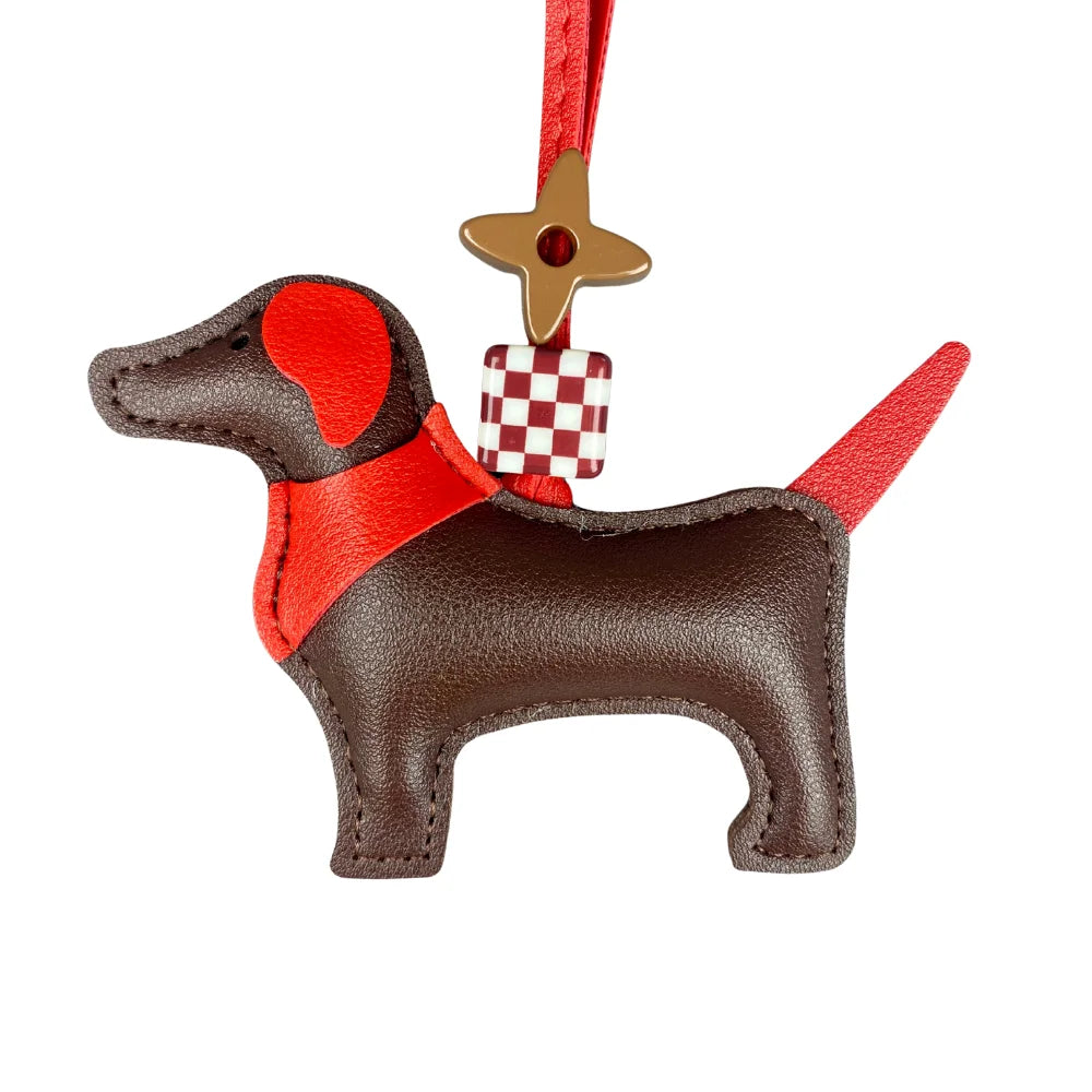 Handcrafted Leather Hound Dog Bag Charm/Keychain - Premium Craftsmanship, 7 Versatile Colors with Elegant Bead Accent-PU Leather